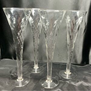 Toscany Perignion Set of 4 Optic Swirl Trumpet Toasting Champagne Flutes 10”